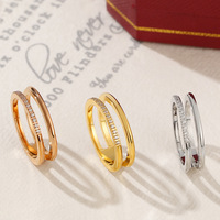 Bague double couche en acier inoxydable plaqué or 18 carats, bague demi-éternité avec zirconiums cubiques pour femme