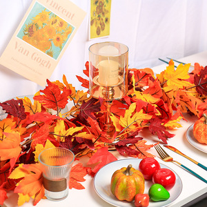 Guirlandes artificielles de feuilles d'érable d'automne de 1,80 m, feuilles noires et rouges, décoration d'Halloween pour la maison, accessoires d'extérieur - Product Image 2