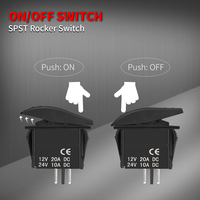 Interrupteur à bascule noir 20A 12V SPST marche/arrêt 2 broches, interrupteur à bascule étanche pour camping-car, interrupteur à bascule marin avec fil pour automobile, voiture, UTV