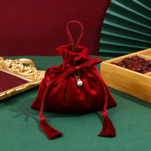 Мешочек для упаковки ювелирных изделий, бархатный Подарочный Шелковый Атласный саквояж на шнурке с принтом, Свадебный жемчуг с двойным счастьем - Product Image 4