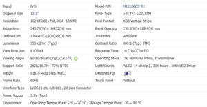 Módulos LCD Industriales IVO de 12.1 Pulgadas 1024*768 M121GNX2 R1 350 Nits LVDS 20 Pines Pantalla TFT Retroiluminación WLED -20~70C - Product Image 5