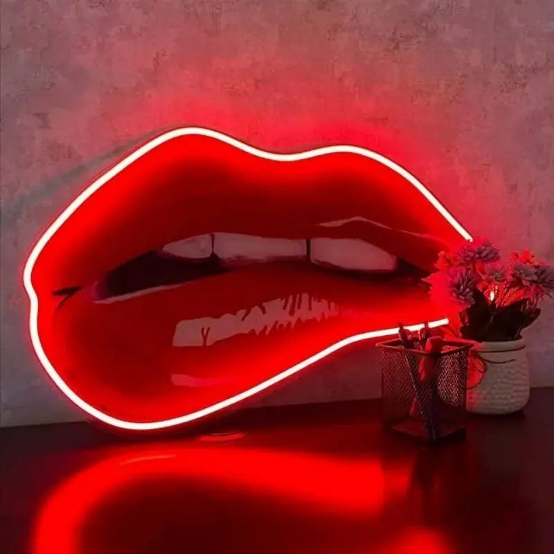 Custom pop neon art light up sign Big sexy red mouths shape led neon sign wall lighting decoration led for art decoration