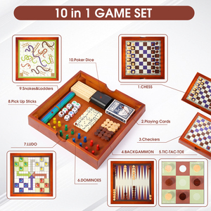 Bộ cờ vua đa năng bằng gỗ 10 trong 1 cho các trò chơi nhiều người chơi - Product Image 6