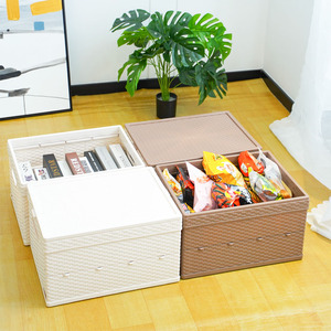 Rattan Design Eco-Friendly Plastic Stackable Storage Box Home and Office Use Snack Organizer