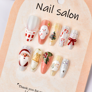 Prensa ABS hecha a mano en <span class=keywords><strong>uñas</strong></span> usables en forma de almendra piezas desmontables reutilizables para manicura de Navidad con dedos - Product Image 3