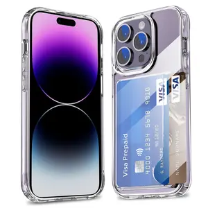 crystal clear two in one hard case for iphone 14 13 12 pro max credit card slot phone case for iphone 11 XR XS max 678 plus