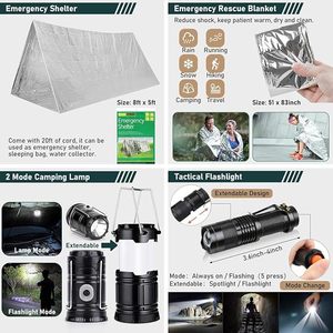 Kit de supervivencia con 262 piezas de equipo y suministros de supervivencia, incluyendo un botiquín de primeros auxilios, una bolsa de hombro, una tienda de campaña y equipo de emergencia - Product Image 1