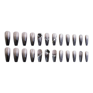 <span class=keywords><strong>Uñas</strong></span> Postizas <span class=keywords><strong>Elegantes</strong></span> Largas Estilo Bailarina en Degradado Negro, <span class=keywords><strong>Uñas</strong></span> Acrílicas Premium con Piedras Preciosas Grandes <span class=keywords><strong>para</strong></span> Bodas y Sesiones de Fotos - Product Image 4