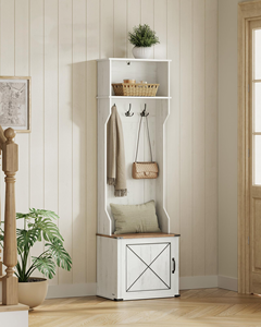 Perchero de estilo rústico SENYU con estantes de almacenamiento y ganchos, mueble de entrada para recibidor - Product Image 1