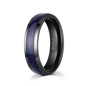 Anello intarsiato in arenaria di tungsteno nero POYA 4mm 6mm 8mm fede nuziale anello cosmico stellato cielo notturno