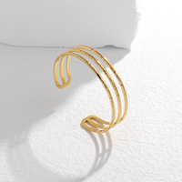 Bracelet minimaliste en acier inoxydable plaqué or 18 carats avec trois lignes creuses, ouverture, bijoux, cadeau