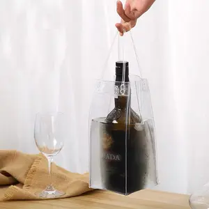 Campione gratuito all'ingrosso dimensioni personalizzate colore materiale trasparente trasparente conservazione del vino stand up pouch pvc tote bag per vino rosso