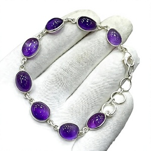 925 Sterling Silver Purple Amethyst Cabochon <b>Bracelet</b> Handmade Natural Gemstone Chain Link <b>Bracelet</b> for Women Wholesale - Product Image 4