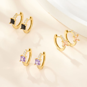 Pendientes de Aro Coloridos de Plata de Ley con Baño de Oro de 18K y Circonitas, de Moda, Tipo Huggie, para Mujer - Product Image 1