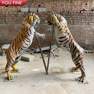 Kích Thước Cuộc Sống Đồng Chạy Tiger Tượng Lớn Kim Loại Động Vật Tượng Cho Công Viên