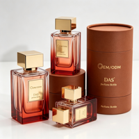 Botol Parfum Kaca Gradasi Merah Alas Berat 30ml 50ml 100ml Tutup Emas Persegi Pelat Logam Emas Botol Wadah Semprotan Parfum