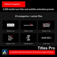 Titres Pro V3, barre de sous-titres, animation de fond élégante, 1500 modèles prédéfinis DaVinci