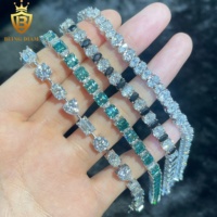 Nouveau Bijou Charmant en Argent 925 avec Moissanite Bleue, Verte et Noire, Diamant Mixte, Coupe Fantaisie, Forme Cœur, Ovale, Chaîne Tennis pour Collection de Bracelets