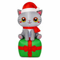 Décoration de jardin gonflable de Noël en forme de chat lumineux, étanche, pour une ambiance festive, style boîte cadeau
