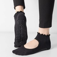 Chaussettes de yoga pour femmes en coton peigné antidérapantes à volants tricotés pour la danse, le fitness, le Pilates et les exercices de printemps
