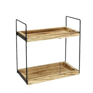 Ripiano in legno personalizzabile doppio ripiano portaoggetti in ferro battuto bagno casa multiuso <span class=keywords><strong>cucina</strong></span> mensola da pavimento a soffitto - Product Image 1