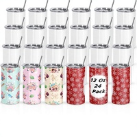 Gobelets de sublimation vierges de 12 oz en acier inoxydable à double paroi isolés, avec pailles et brosses pour enfants, emballés individuellement en vrac