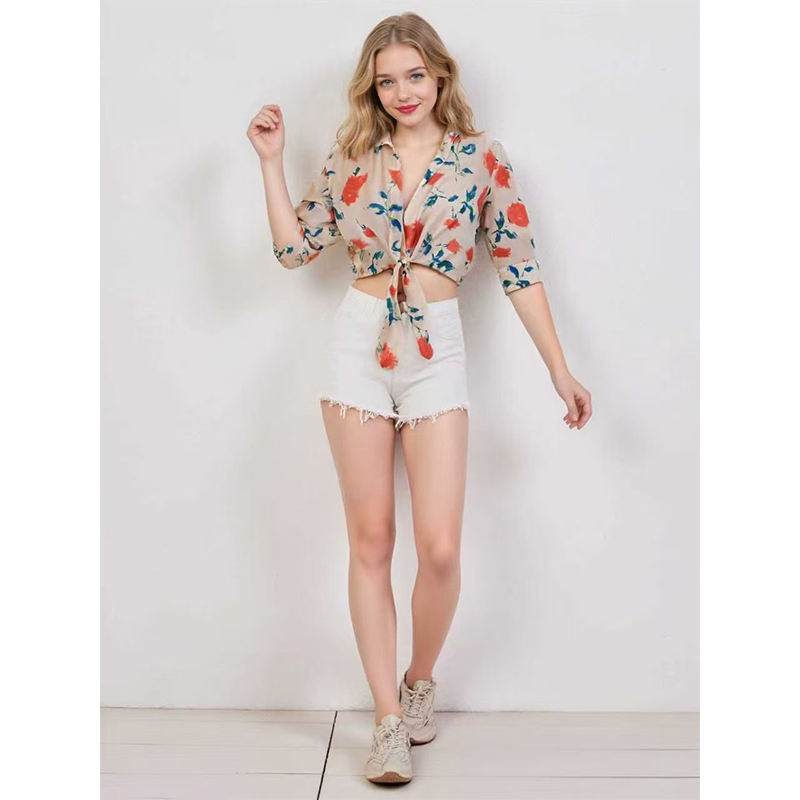 Casual Half Long Loose Shirt Pics 2017 Style Womens Crop Top High