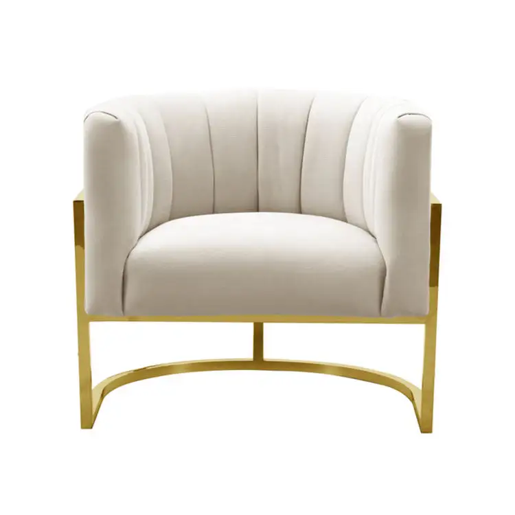 WSX4005 soggiorno moderno di lusso poltrona di alta qualità con struttura in acciaio dorato sedia moderna con accento in velluto bianco
