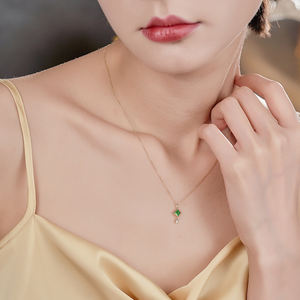 高級ジュエリーゴールドジュエリー18Kナチュラルエメラルドホワイトダイヤモンドエレガントネックレスレディース - Product Image 6