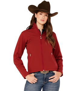 Chaqueta softshell roja para mujer, cuello alto, manga larga, cierre de cremallera, resistente al viento, para otoño - Product Image 1