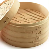 Ensemble de cuiseur à vapeur traditionnel chinois en bois de bambou naturel fait à la main paniers de cuiseur à vapeur de boulette durable avec poignée pour la cuisson