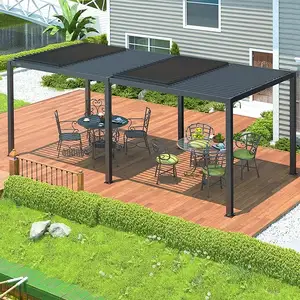 铝制室外凉棚，带可伸缩遮阳棚，金属凉棚结构，用于甲板、门廊、花园、庭院