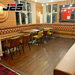 Desain Modern toko kopi digunakan kain berlapis kancing Tufted Chesterfield bilik kursi sofa belakang tinggi set tempat duduk Restoran booth