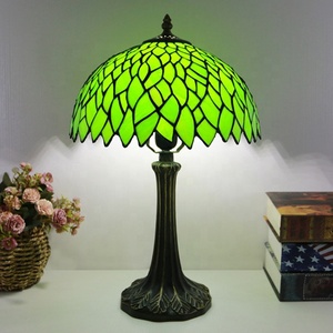 LongHuiJing Tiffany 12Inch Dome AC LED Table Lamp with Green Wisteria Stained Glass Shade Home Decor Reading <b>Light</b> - Product Image 1
