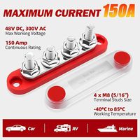 Barre omnibus 150A 12V marine avec goujons de 5/16 po et couvercle, bloc de distribution d'alimentation pour batterie 12V, idéal pour le câblage de bateaux, automobile et solaire