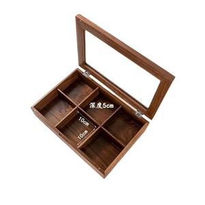 Walnut Storage Box With Compartments Covered Glass Lid Desktop Organizer For Jewelry Collectibles 18L - Product Image 5