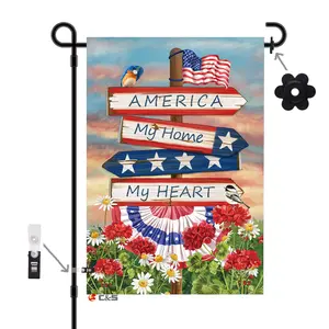 Chien Bienvenue Drapeau des États-Unis Fleur 4 juillet Jour de l'Indépendance Mémorial Extérieur 12x18 pouces Drapeau de jardin