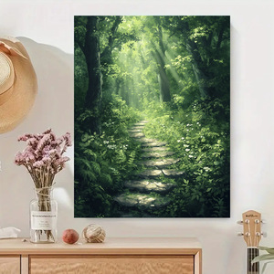 SONGWOOART Decorazione Casa 40x50cm Kit Tela Fai da Te Natura Verde Magica al Sole, Pittura con Numeri per Adulti Sentiero nella <span class=keywords><strong>Foresta</strong></span> - Product Image 1