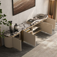 Ensemble élégant de meuble TV et table basse de luxe léger avec plateau en marbre naturel et grand espace de rangement pour salon moderne