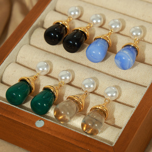 Multi Colors Resin <b>Studs</b> <b>Earrings</b> for Women | 18K PVD Gold Plated Stainless Steel | Waterproof, Hypoallergenic & Non-Fading - Product Image 2
