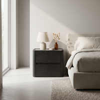 Table de Chevet Minimaliste de Luxe en Placage de Chêne Noir, 2 Tiroirs, Réglable, Écologique, Durable, Moderne, pour Chambre à Coucher, Maison, Appartement