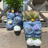 Pot de plante succulente en résine en forme de jean bleu vieilli, style shabby chic, pour jardin extérieur et intérieur
