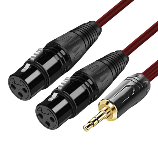 3.5mm Stereo Jack Male to Dual XLR Female Coaxial Audio Cable Bare Copper Foil+Braided Shielded 5m for Computer Speaker