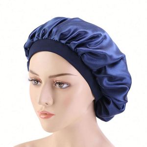 Grand bonnet en satin avec bande élastique douce, bonnet de nuit soyeux avec logo personnalisé pour femmes aux cheveux bouclés, couvre-tête pour filles - Product Image 3