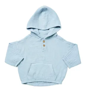 Baby Longsleeve Front Pocket With Hoodie 100% Cotton Muslin Top