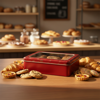 Boîte en fer blanc rectangulaire de luxe avec fenêtre, personnalisable avec logo, pour thé, bonbons, biscuits, emballage cadeau, qualité alimentaire, vente en gros