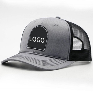 Casquettes de camionneur personnalisées en gros, casquette de baseball en coton à 5 panneaux, casquette en maille pour homme avec logo brodé en cuir - Product Image 5