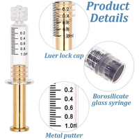Seringues en verre RSO de 1 ml avec piston métallique doré et marquages clairs pour distillat d'huile