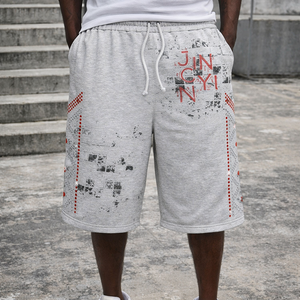 Streetwear Custom Dtg Printing Logo Men's French Terry Cotton Diamonds Rhinestone <strong>Knee</strong> Length Sweat <strong>Shorts</strong> - Product Image 1