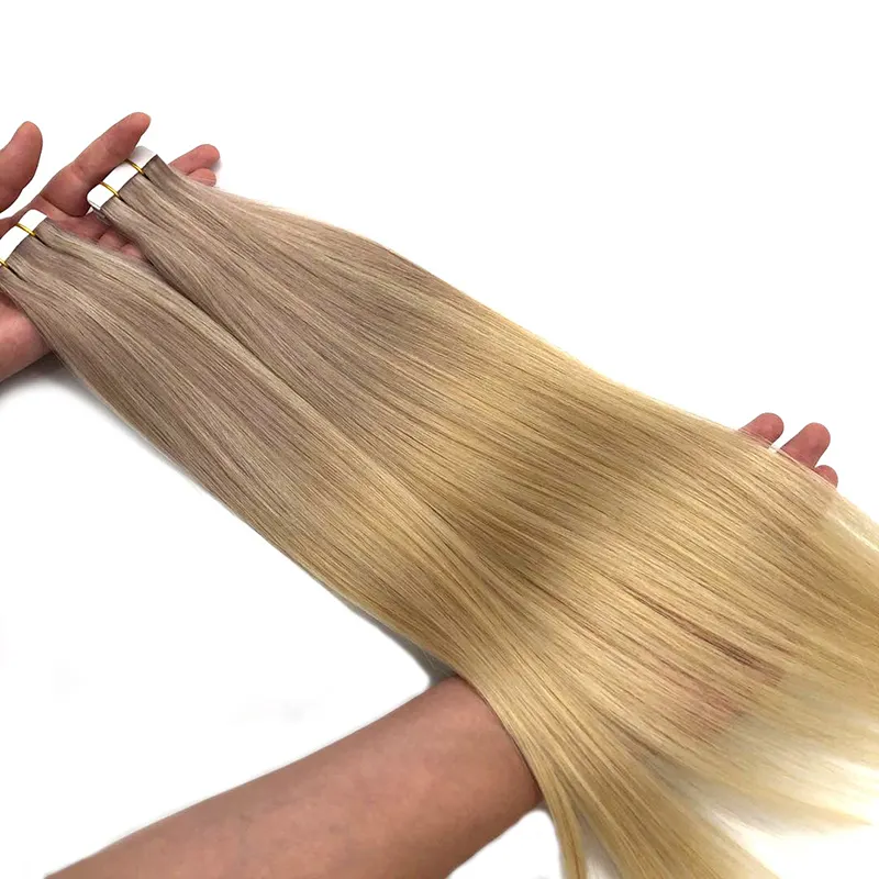 Fita invisível para extensão de cabelo 100% cabelo humano, fita de cabelo DB3 dupla de 22 polegadas para cabelo humano, remy virgem russo, liso